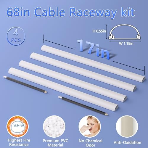 ZhiYo 68in Cord Hider for 2-3 Wall-Mounted TV Wires, 1.2"W x 0.55"H, White - Image 3