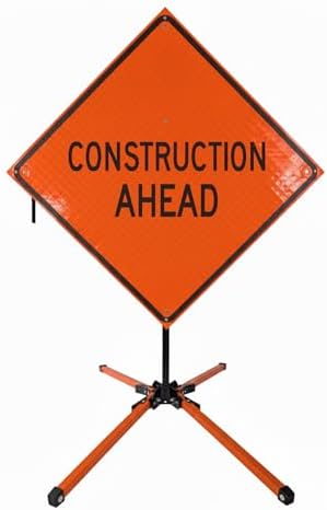 Traffic Roll-Up Sign Kit with Stand – Collapsible Safety Sign & Heavy-Duty Portable Stand, High Visibility, Easy Setup (Construction Ahead, Reflective) by EASTERNMETALSIGNSANDSAFETY