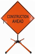 Traffic Roll-Up Sign Kit with Stand – Collapsible Safety Sign & Heavy-Duty Portable Stand, High Visibility, Easy Setup (Construction Ahead, Reflective) by EASTERNMETALSIGNSANDSAFETY