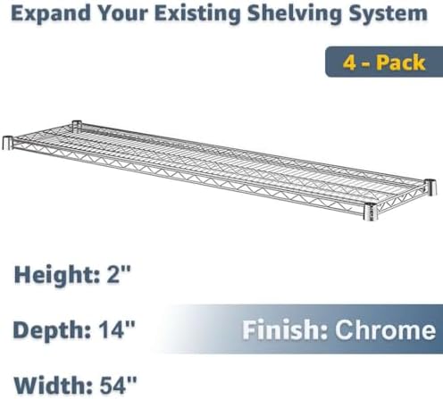 Replacement 14"x54" Wire Shelves 4-Pack Chrome | NSF Metal Storage Rack Add-On Shelving - Image 2