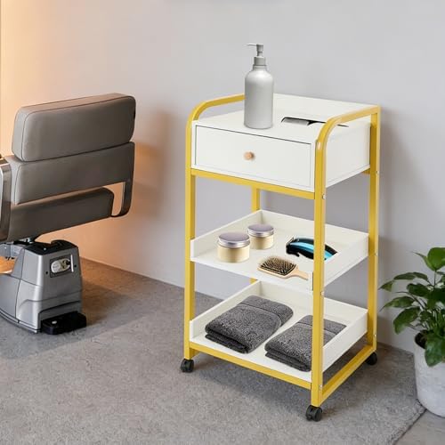 Salon Trolley Cart with Drawer, 3 Tier Metal Esthetician Cart with Wheels Utility Salon Storage Carts for Nail Spas Barber Shops Tattoo Shop (White) - Image 2