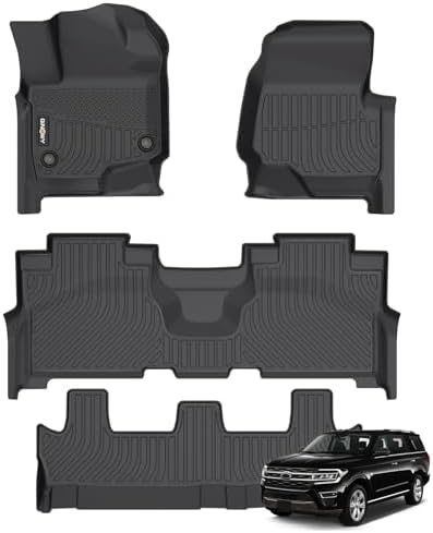 GINOWY-Floor Mats for Ford Expedition MAX 2021-2024 2nd Row Bench Seat 8 Passenger TPE Rubber Liners All Weather Car Floor Mats Expedition Accessories Black by GINOWY