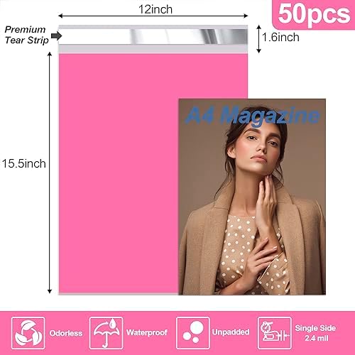 JinRuiKJ Poly Mailers 12x15.5 Inch, 50 Pcs Shipping Bags, Pink - Image 2