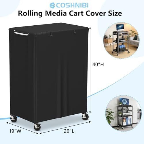 COSHNIBI AV Cart Cover, Heavy Duty Waterproof Rolling Media Cart Cover for Multi-Functional Media Carts/Metal Computer Presentation Stand with Wheels,29" L x 19" W x 40" H,Black - Image 2