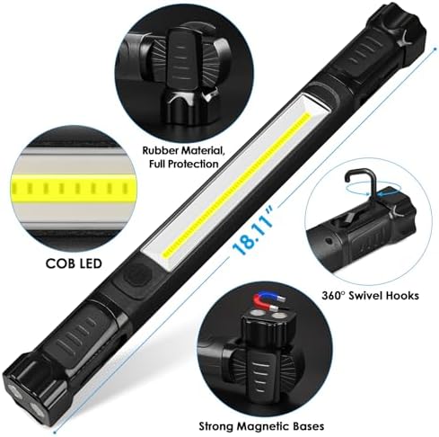 Work Light, 2500LM 5200mAh Mechanic Under Hood Work Light Bar, Black, 1 Pc - Image 6