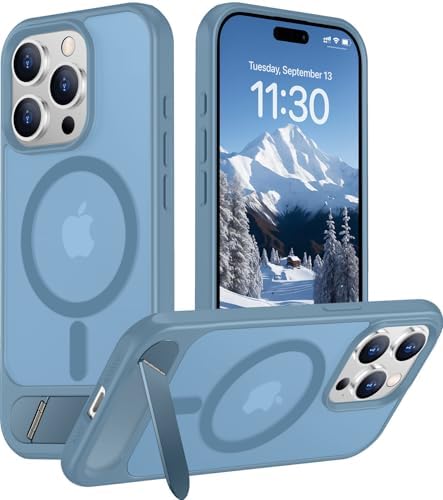 Temdan Magnetic Compatible with iPhone 15 Pro Max Case, [Built-in Invisible Kickstand][Compatible with MagSafe][Military Grade Shockproof] Slim Translucent Matte Phone Case for iPhone 15 Pro Max 6.7" by Temdan