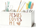Boho Christian Inspirational Pen Holder, Christian Gifts Pencil Holder for Desk, Jesus Loves Me Bible Verse Wooden Box Sign Decorations for Kids Nursery Room Bedroom Classroom Desk Tabletop by Unknown