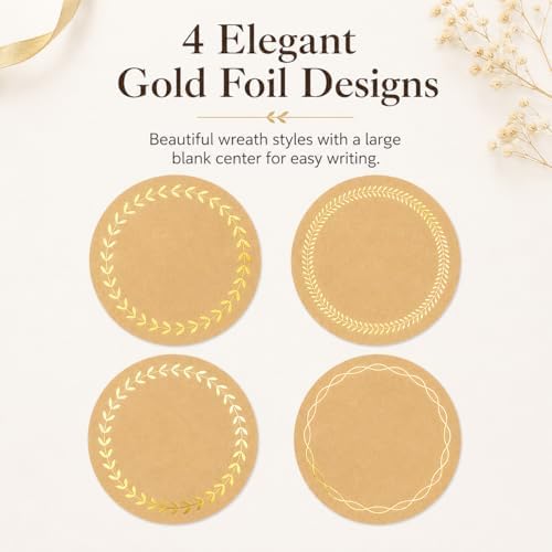 IBAKE 500 Kraft Canning Labels, 2 Inch Round Sticker Labels, Gold Foil - Image 3
