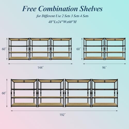 48" W Garage Storage Shelves, 4 Tier Adjustable Shelving Unit, 2560 Lbs Heavy Duty Garage Shelf Rack for Kitchen, Pantry, Basement, Bathroom & Laundry, 48" W x 24" D x 60" H, Black - Image 3