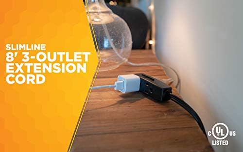 Woods 2243 16/3 Flat Indoor Extension Cord, 8-Foot, 3 Grounded Outlets, Right Angled Plug, Space Saving Design, UL Listed, Black - Image 3
