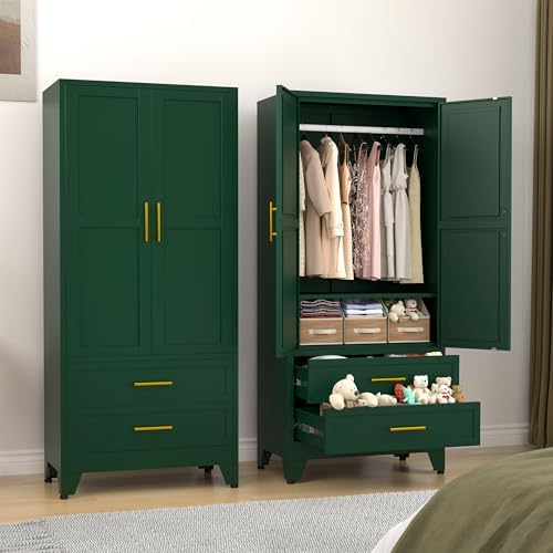 GAIOUS 71" Wardrobe Cabinet with 2 Doors, 1 Adjustable Shelf and 2 Drawers - Image 3