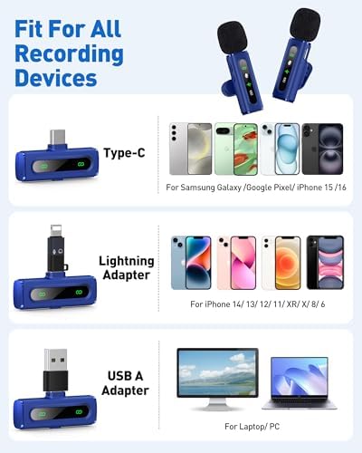 USB C Lavalier Microphone Wireless Mini Mic for Type-C Android Phone/Tablet/PC Video Recording Clip-on Mics with Rotatable Clip&Denoise Recording, Ideal for Vlog Tiktok Youtube Content Creator, Blue - Image 5