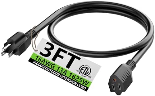 HUANCHAIN Black Extension Cord 3 FT, 16 Gauge, Indoor Electric Cable by huanchain
