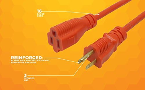Southwire Extension Cord - Standard SJTW Design for Outdoor Use - Waterproof Vinyl Jacket - Bright Orange for Visibility - Durable Molded Plug - 16/3 Gauge - 25-Foot Outdoor Cord (Pack of 12) - Image 5