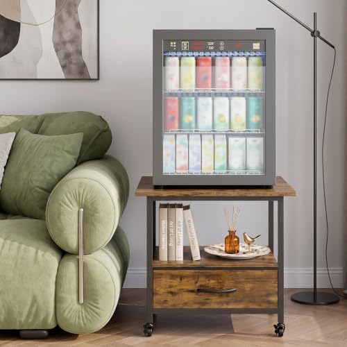 Mini Fridge Stand with Fabric Drawer, Mobile 2-Tier Refrigerator Cart - Image 5