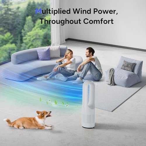 Tower Fan, 31.5Inch Cooling Bladeless Fan with HEPA Filter 99.97%, 2 IN 1 Floor Fan Combo 80° Oscillating with Remote, 8H Timer, 8 Speeds for Indoor, Bedroom, Home Office Room - Image 5