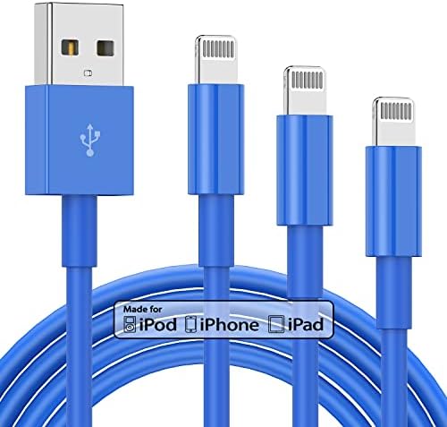 3 Pack Apple MFi Certified iPhone Charger Cable 6ft, Apple Lightning to USB Cable Cord 6 Foot, 2.4A Fast Charging Apple Phone Long Chargers for iPhone 14/13/12/11/11Pro/X/XS/XR/XS Max/8/7/6 Blue by TUMABER