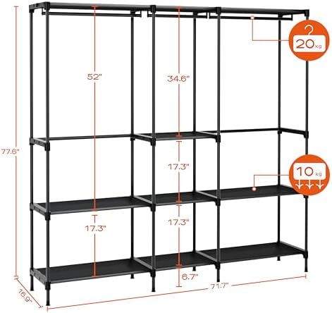 CASAMAYA Clothes Rack, Portable Closet, 71.7 Inch Large Capacity Wardrobe Closet, Clothes Storage Organizer with Shelves and 3 Hanging Rods, Easy to Assembly, Black PCT035B01 - Image 5