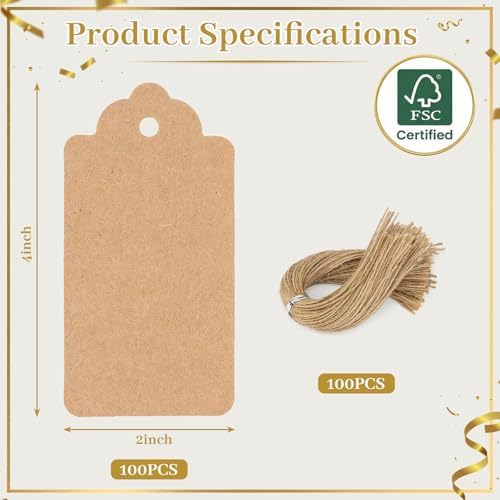 SallyFashion Large Kraft Gift Tags with String, 100 Pack 2 X 4 inch - Image 6