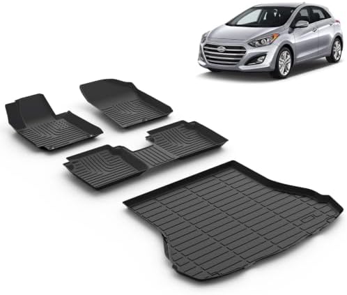 All Weather Car Floor Mats & Cargo Liner Set Fit for Hyundai Elantra (Not for GT & Touring) 2011 2012 2013 2014 2015 2016 TPE Floor Liners Trunk Liner Elantra Cargo Mat Accessories Black by VOUKIY