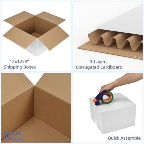 Hoikwo 12x12x8 Large Thin White Light Weight Shipping Boxes Set of 15 - Image 4