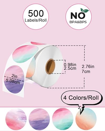 2 inch Round Thermal Labels - Direct Thermal Stickers, 500 Labels for Printer, 4 Colors - Image 2