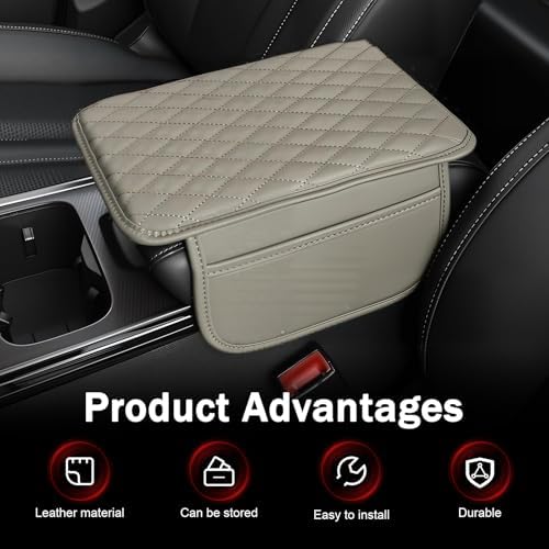 Car Center Console Cover, Waterproof Leather Car Armrest Cover Cushion with Side Storage Pockets, Upgraded Vehicle Armrest Storage Box, Universal for SUV, Sedan, Truck (Gray) - Image 3