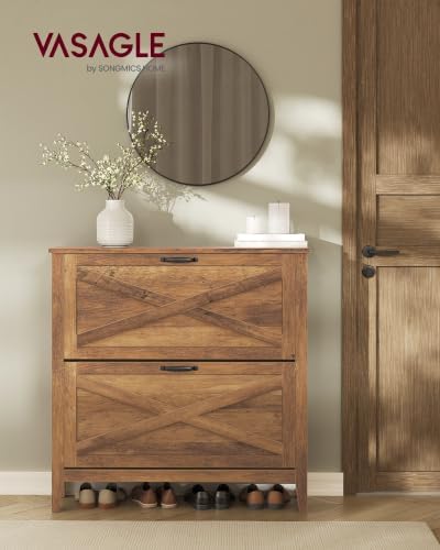 VASAGLE Farmhouse Shoe Cabinet, Narrow Storage Organizer, 2 Flip Drawers - Image 3