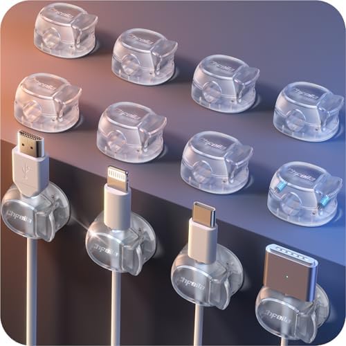 12Pack Cable Clips - Chfeila Latest Dual Spring Cord Organizer with Clasp Lock, [Max Stability] Desk Cable Management, Adhesive Phone Charging Wire Holder for Nightstand/Car/Wall, Office Accessory by Chfeila