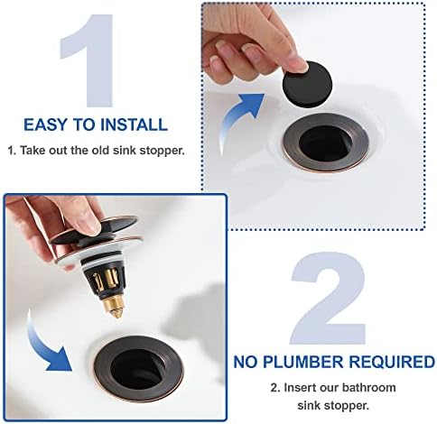 Universal 3-in-1 Bathroom Sink Stopper - Pop Up Sink Drain Stopper, Push Button Sink Drain Stopper Replacement, Wash Basin Drain Filter Plug with Anti-Clogging Strainer, Oil Rubbed Bronze - Image 7