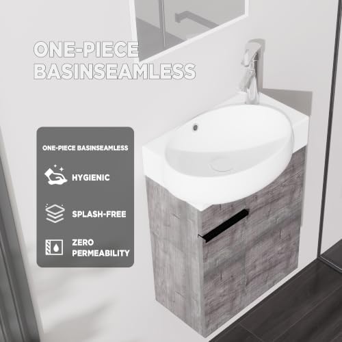 Yishang 16 Inch Grey Wall Mounted Floating Bathroom Vanity with Sink Combo - Image 5