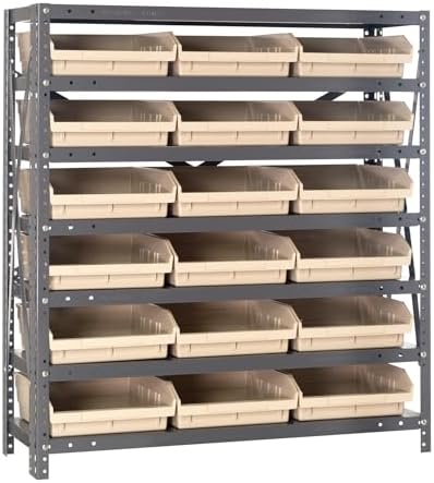 Quantum Storage Systems 1839-110IV Steel Shelving Unit with 4' Shelf Bins, 18' D x 36' W x 39' H, Ivory by QuantumStorageSystems