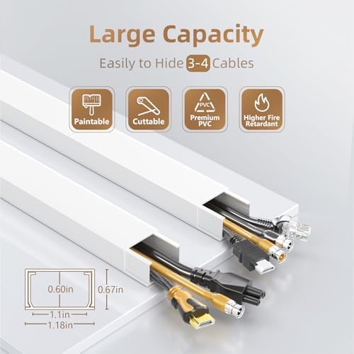 Delamu TV Cord Hider Wall, 472in Cable Hider, Large Cord Covers for 3-4 Wires on Wall, Paintable Cable Raceway to Hide Wires on Wall with 30 Raceways & 37 Accessories, 1.18in W x 0.67in H, White - Image 2