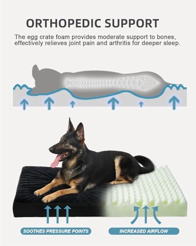 KSIIA Orthopedic Dog Bed for Large Dogs with Waterproof Lining, Black,41x27 - Image 2