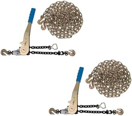 2 Pack Grade 70 1/4" Chain & Easy Binder Kit - (2) 1/4"-5/16" Easy Ratcheting Chain Load Binder & (2) 1/4" x 20' G70 Transport Chain w/Grab Hooks - 2500 lbs WLL for Truck Trailer Tie Down by MyteeProducts