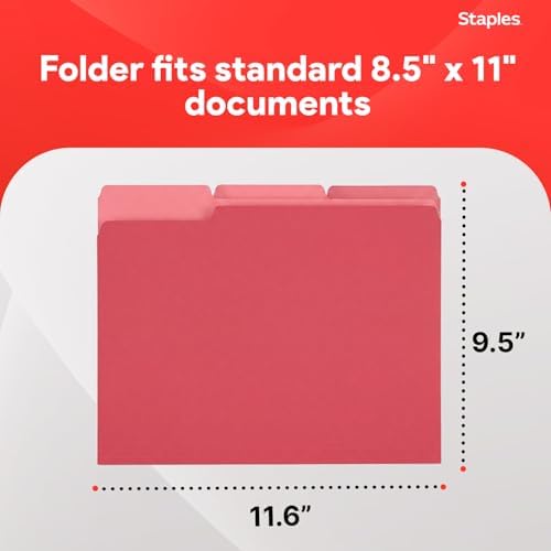 Staples File Folders, Letter Size, 1/3-Cut Tabs, Red, 100/Pack - Image 3