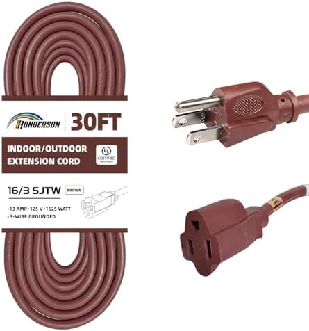 30 Ft Brown Outdoor Extension Cord 16 Gauge Heavy Duty Power Cord by HONDERSON