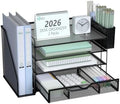 WALI Desk File Organizer, 4 Tier Desktop Paper Letter Tray Organizer with Drawer and 2 Pen Holders, Office Desk Accessories & Workspace Organizers for Office, Home Supplies(DO005DH-2B), 2 Packs, Black by WALI