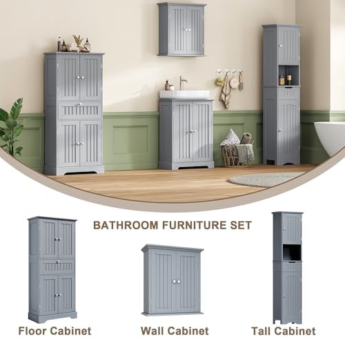 ChooChoo 51" H Bathroom Floor Cabinet with Drawer and Adjustable Shelves - Image 5