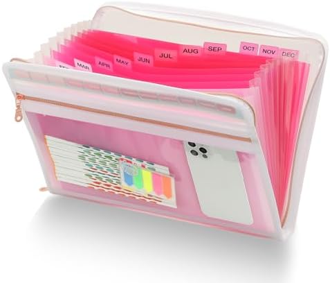 H4D Accordion File Organizer, 13 Pocket Expanding File Folder, Pink by H4D
