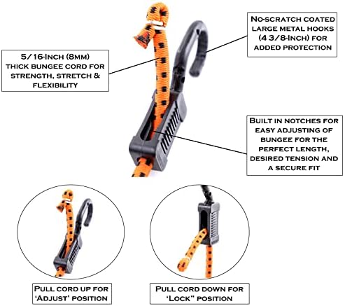 Kotap MABC-24 All- Purpose Adjustable Bungee Cords with Hooks, 24-Inch, Orange/Black, 10 Count (Pack of 5) - Image 4