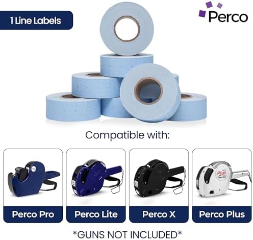 Perco 1 Line Blue Labels - 32,000 Blank Price and Date Gun Labels for Perco Lite, X, Plus and Pro 1 Line Price and Date Guns - 32 Rolls, 4 Sleeves - Made in USA - Image 2
