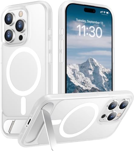Temdan Magnetic Compatible with iPhone 15 Pro Case, [Built-in Invisible Kickstand][Compatible with MagSafe][Military Grade Shockproof] Slim Translucent Matte Phone Case for iPhone 15 Pro 6.1" by Temdan