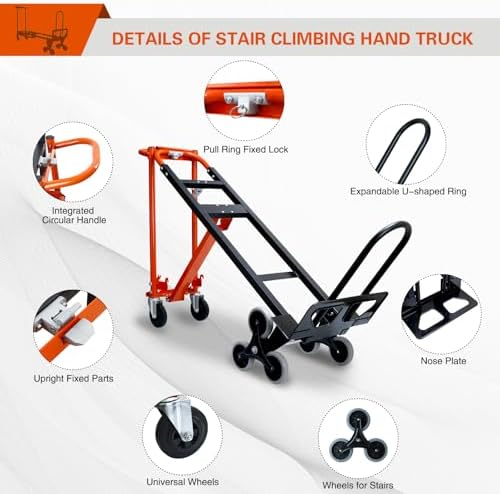3 in 1 Stair Climbing Dolly Cart with Wheels,1000LBS(Orange) - Image 3