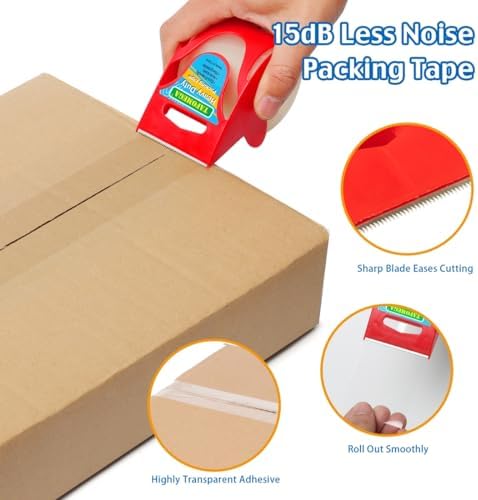 Clear Packing Tape for Moving Boxes,Heavy Duty&Noiseless Moving Tape with Dispenser,Strong Adhesive Packaging Tape Releases Smoothly Quietly,1.96 Inch X 27 Yards,18 Packs - Image 6