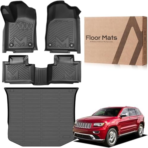 TPE Automotive Floor Mats & Cargo Liner Custom for 2016-2021 Jeep Grand Cherokee & 2022 WK (Not for L), All Weather Cover Protection Waterproof Black Floor Liner Front & Rear Row Full Set Car Mats by CMVTAuto
