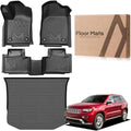 TPE Automotive Floor Mats & Cargo Liner Custom for 2016-2021 Jeep Grand Cherokee & 2022 WK (Not for L), All Weather Cover Protection Waterproof Black Floor Liner Front & Rear Row Full Set Car Mats by CMVTAuto