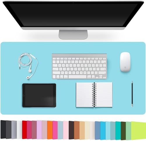 Leather Desk Pad Protector,Non-Slip Desk Pad(WatercolorBlue, 23.6" x 13.7") by CADONO