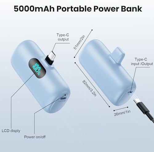 Mini Portable Charger USB C Power Bank,Upgraded 5000mAh PD Fast Charging Battery Pack Built-in USB-C Connector Travel Essential for iPhone17/17Pro/17Pro Max/Air/16 Plus/16Pro Max/15 Series,Android etc - Image 5