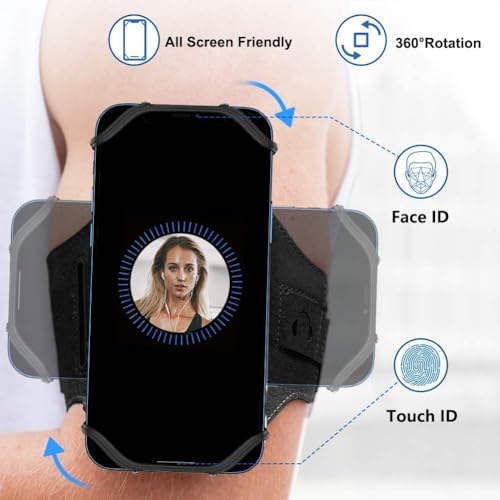 VUP Running Armband 360°Rotatable for iPhone 17/16/15/14/13/Pro Max/Pro/Mini/12/11/SE/Xs/XR/X/8/7/Plus, Fits All 4-6.7 Inch Smartphones, with Key Holder Phone Armband for Running Hiking Biking (Black) - Image 3